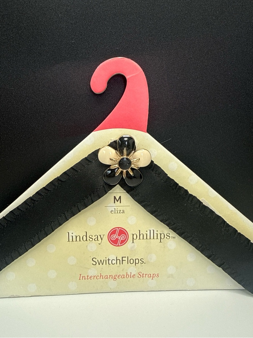lindsay phillips Black Strap with Gold and Cream Flower Accent